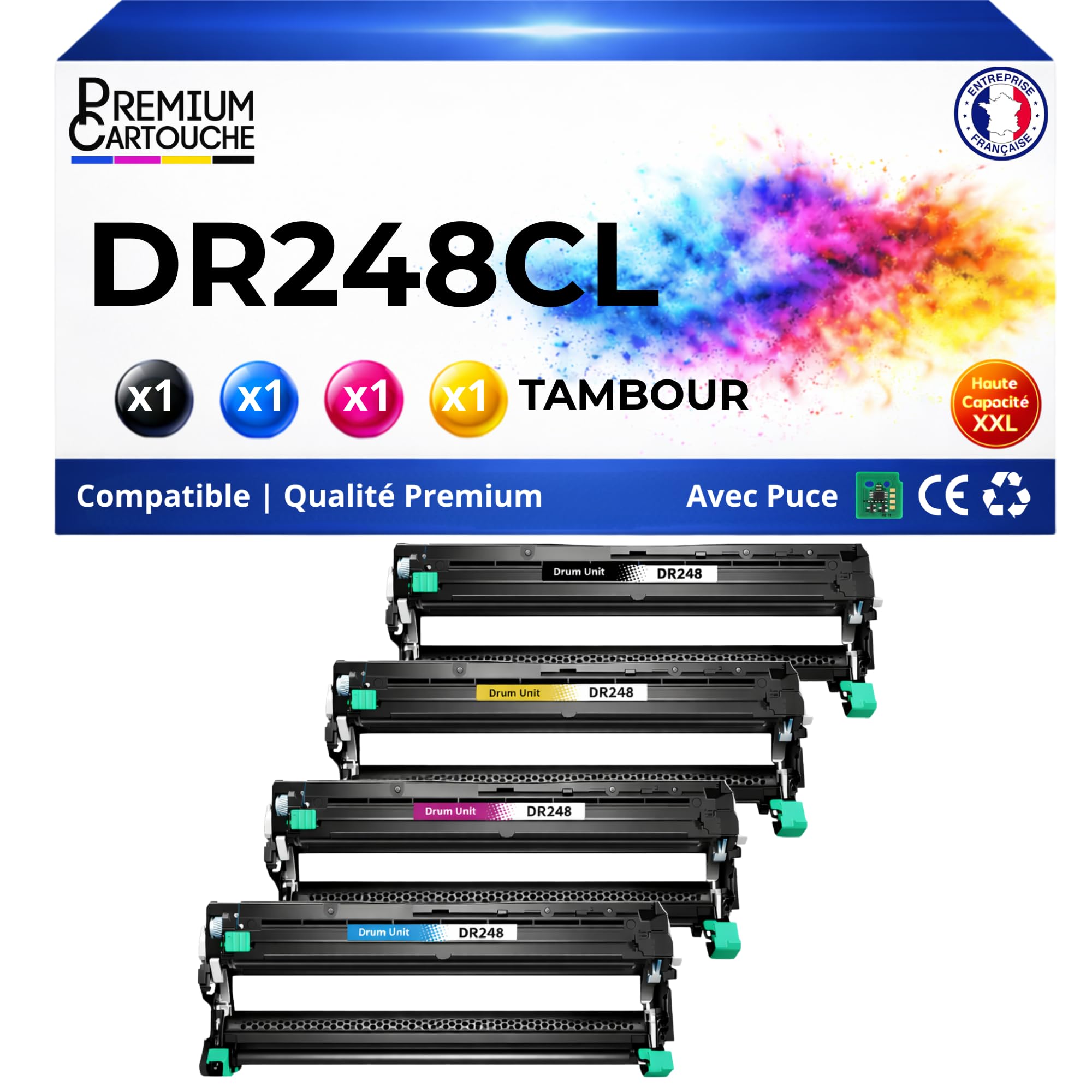 PREMIUM CARTOUCHE Pack de 4 Tambours Compatible pour Brother DR-248CL Noir et Couleur 30000 Pages