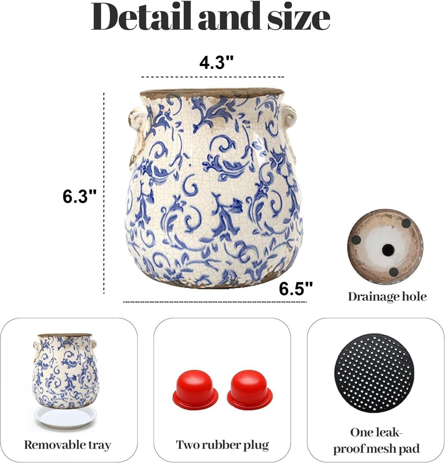 Vintage doniczka na rośliny vintage, pojemnik na rośliny z otworem drenażowym, kwiat pęknięcie lód ceramiczna dekoracja ogrodowa (szary)