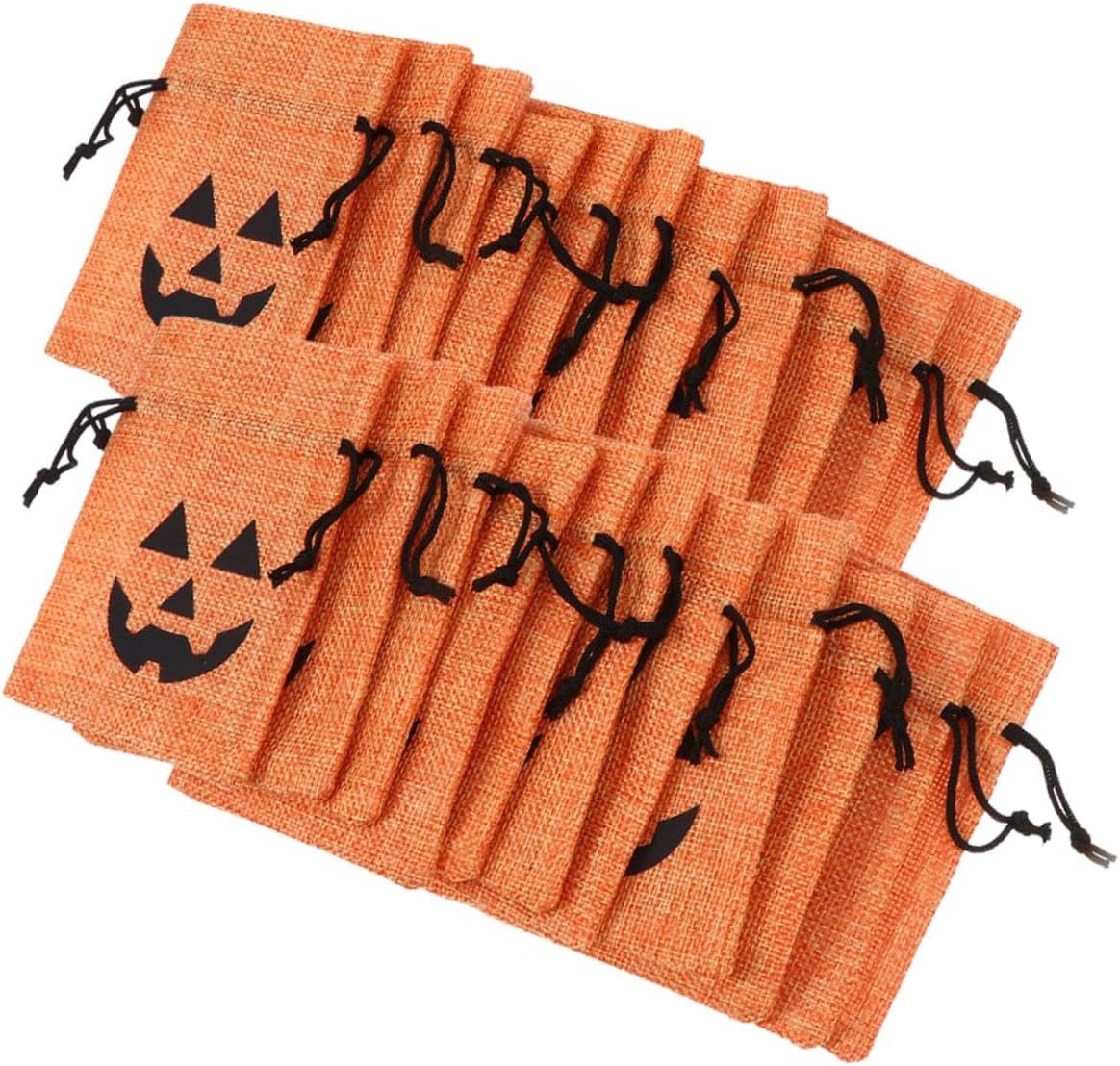 Ciieeo Halloween Drawstring Bags Set 50pcs Orange Pumpkin Burlap Treat Pouches Small Candy Snack Bags for Party Favors Halloween Trick Or Treat Adults