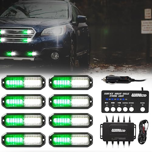 WINECO Luces estroboscópicas LED de color verde y blanco para camiones, Kits de luces estroboscópicas de emergencia para vehículos de construcción