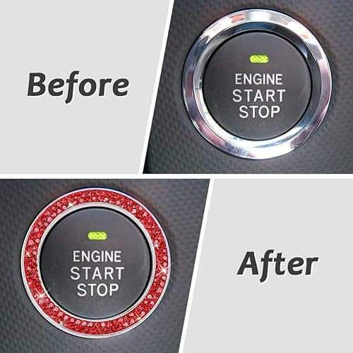 Miniatura 2 de Anillos brillantes para botón de arranque y parada de automóvil, emblema, diamantes de imitación rojos, accesorios de decoración para mujeres