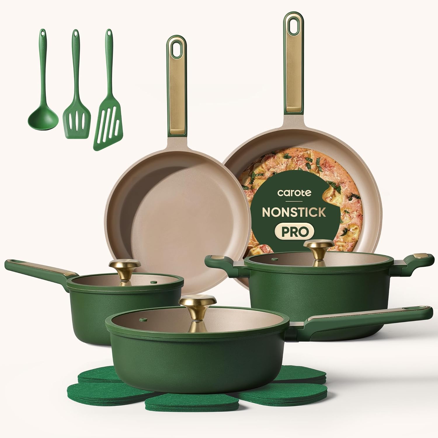 CAROTE Pots and Pans Set Non stick, Cookware Set, 16pcs NonStick Kitchen Set Induction Cookware Non-Toxic & PFOA&PFOS-Free, Dishwasher, Green CAROTE Pots and Pans Set Non stick, Cookware Set, 16pcs NonStick Kitchen Set Induction Cookware Non-Toxic & PFOA&PFOS-Free, Dishwasher, Green