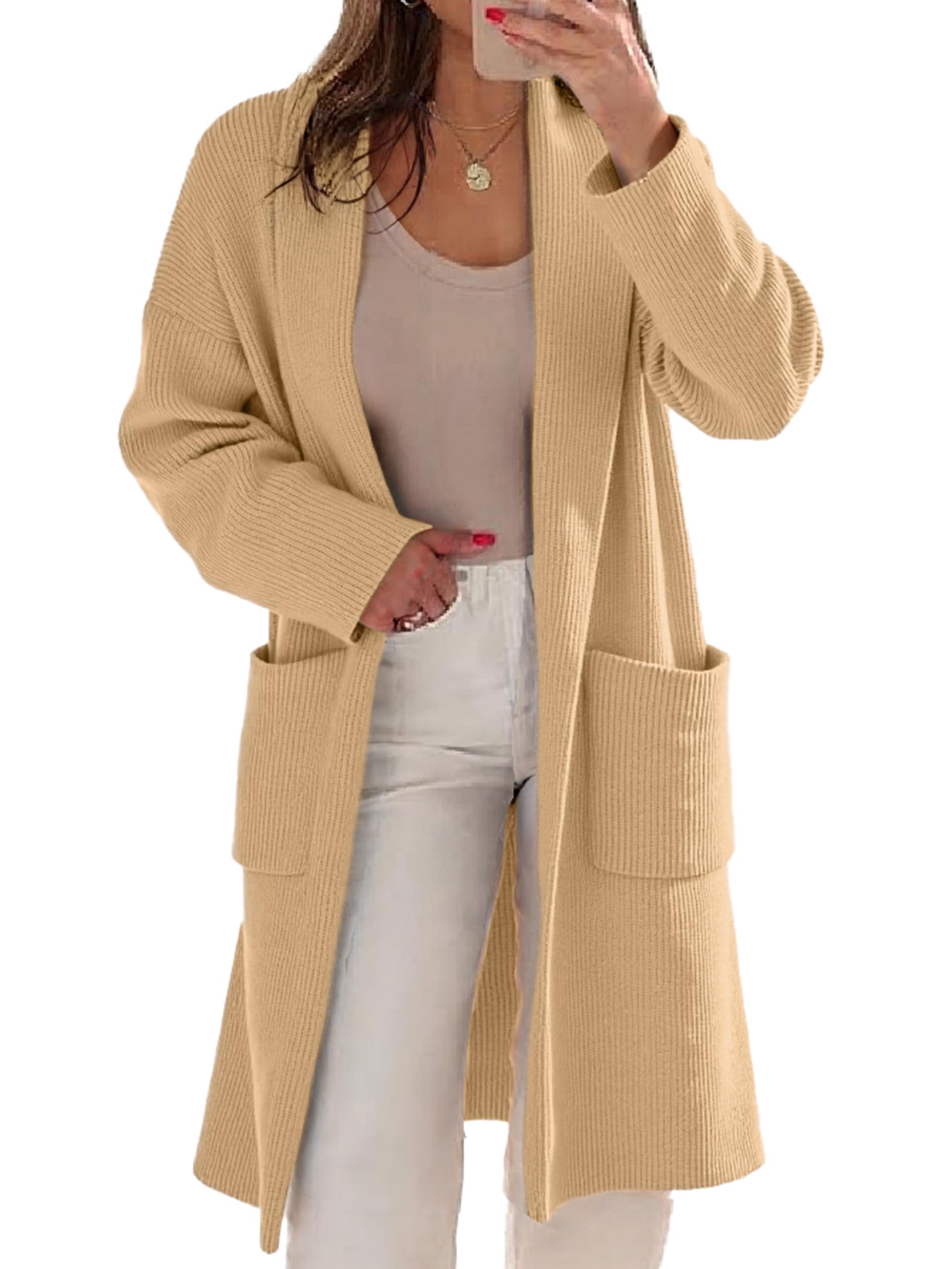 Simplee Womens Long Cardigan Sweaters Fall 2025 Thick Long Sleeve Lapel Collar Coatigan Open Front Oversized Chunky Coat