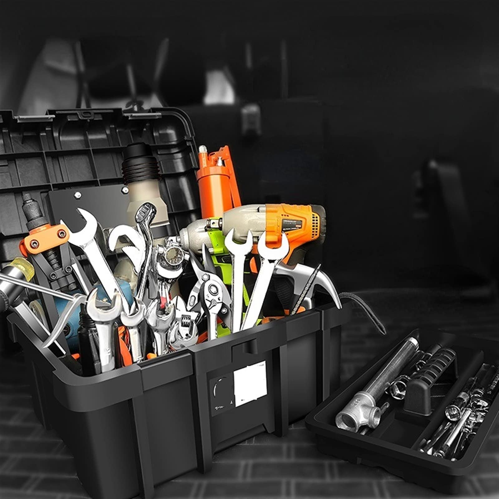 Caja de herramientas profesional portátil con accesorios para electricista, organizador de herramientas de almacenamiento de garaje con bandeja de piezas (21 pulgadas)