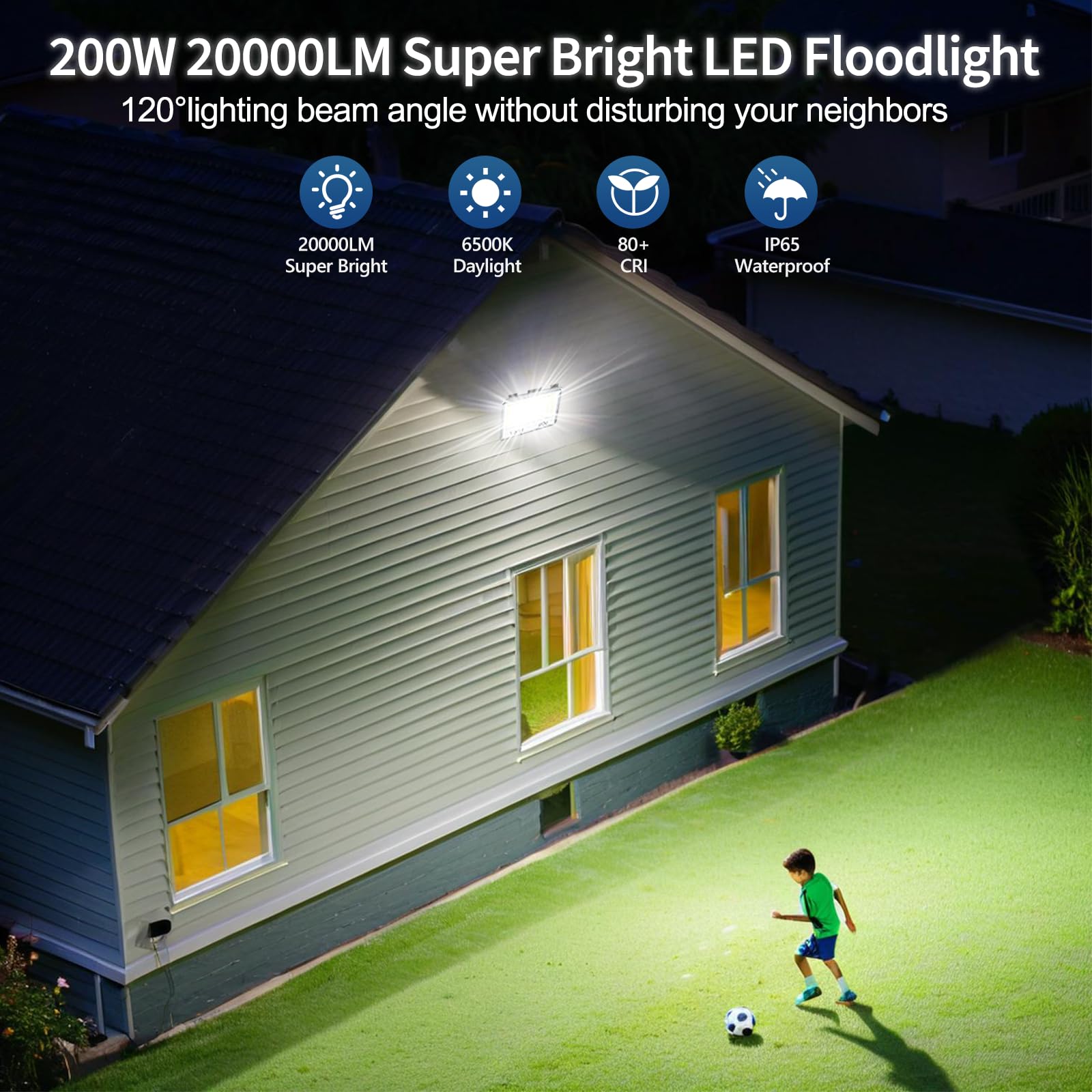 TASINUO 200W LED Floodlight Outdoor 2 Pack, 20000LM Outdoor Security Lights - Image 2