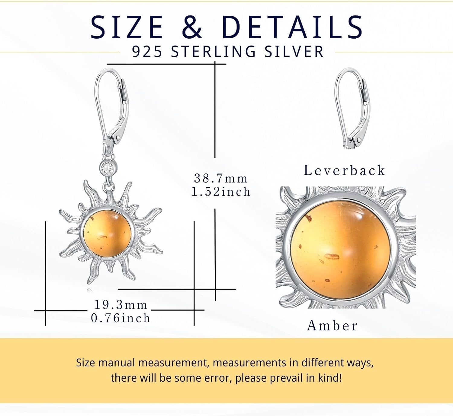 KZX Sun Earrings for Women S925 Sterling Silver Amber/Lapis Lazuli/Malachite/LabradoriteSun Dangle Drop Jewelry Gift for Mother Wife - Image 5