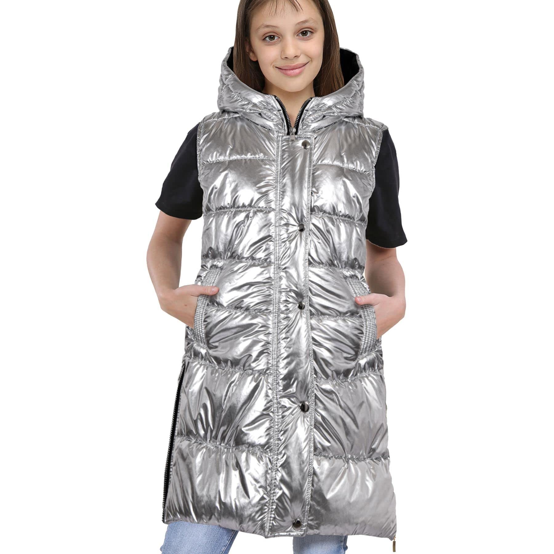 A2Z 4 Kids Dziewczyny Moda Oversize Biały Zakapturzony Pikowana Watowany Długi Linia Kamizelka Kurtka Długi Bezrękawnik Płaszcz Wielkomiejski Zima Nosić Płaszcz Wiek 7-13 Lata