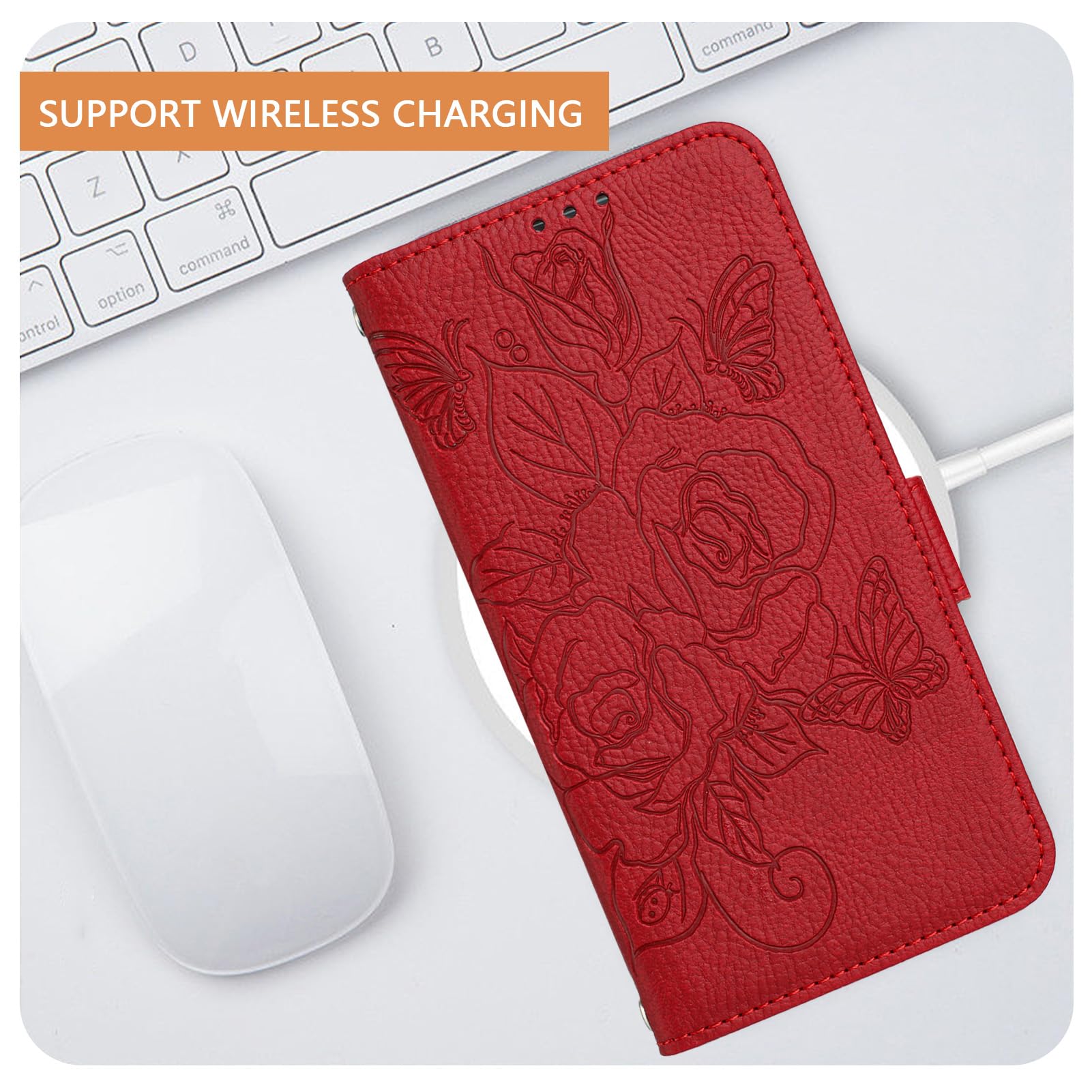 VQWQ Funda Compatible With Google Pixel 6 Pro - Rosa Flip Billetera Funda Cuero Soporte Cartera Para Tarjetas Plegable Cierre Magnét Acollador Carcasa For Google Pixel 6 Pro [YB] -Red
