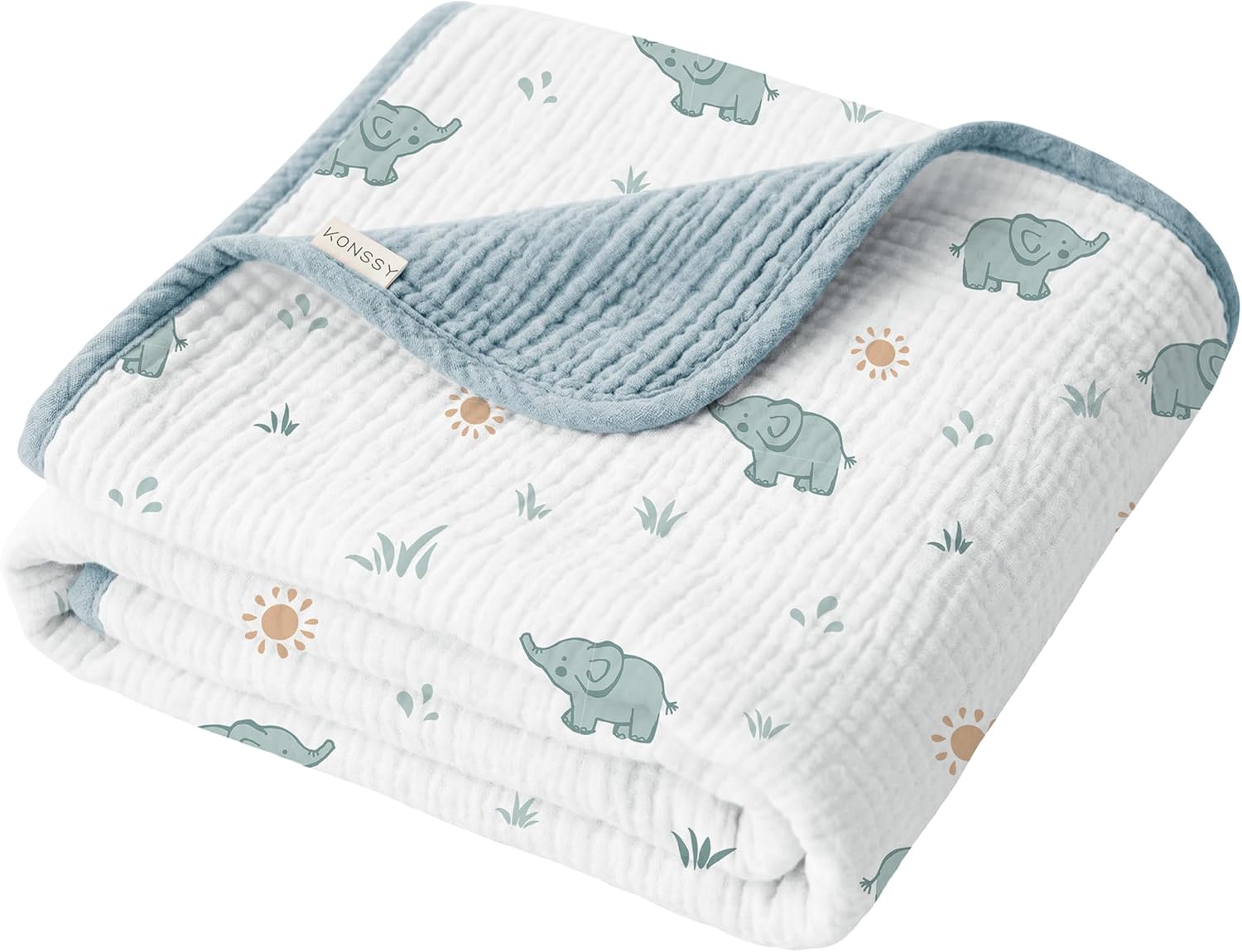 Konssy Muslin Baby Blankets for Girls Boys, 100% Cotton Crib Blanket for Baby Infant Toddler, Super Soft and Lightweight Nursery Blankets 40"x36" (Elephant)