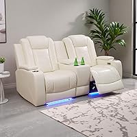 Vista 62 de Juego de sofá reclinable eléctrico de cuero con LED, juegos de muebles de sala de estar, 2 piezas sofás reclinables, juego de sofá reclinable