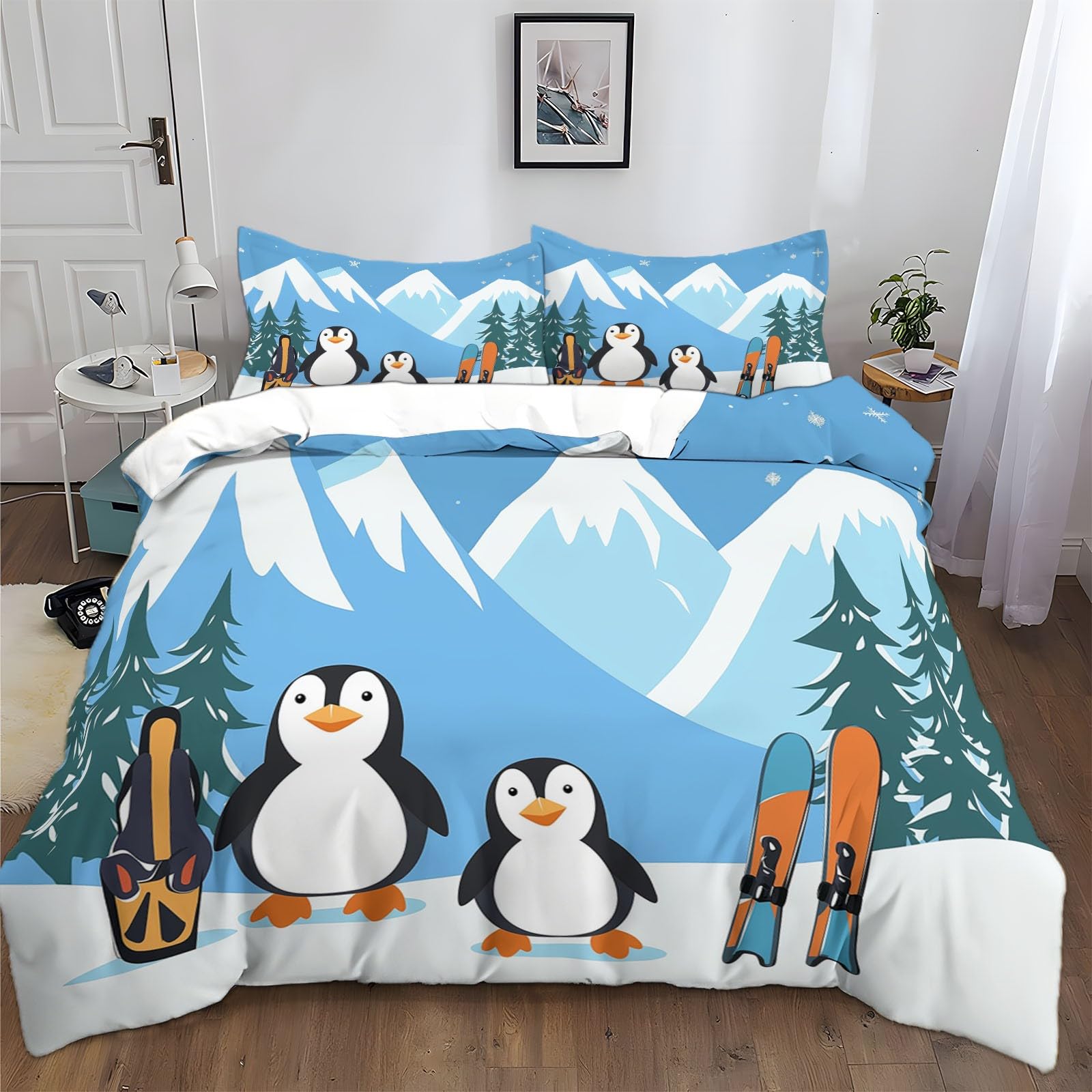 Housses de couettes à fermeture éclair pingouin 200x200 parure de lit microfibre facile à laver