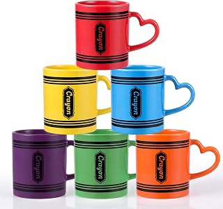 Pickmesh Back to School Teacher Gifts, Set of 6 Crayon Mugs, 10 oz Ceramic Crayon Shaped Coffee Cups with Heart Handles, Colorful Teacher Appreciation Gifts for Classroom, Preschool and Daycare