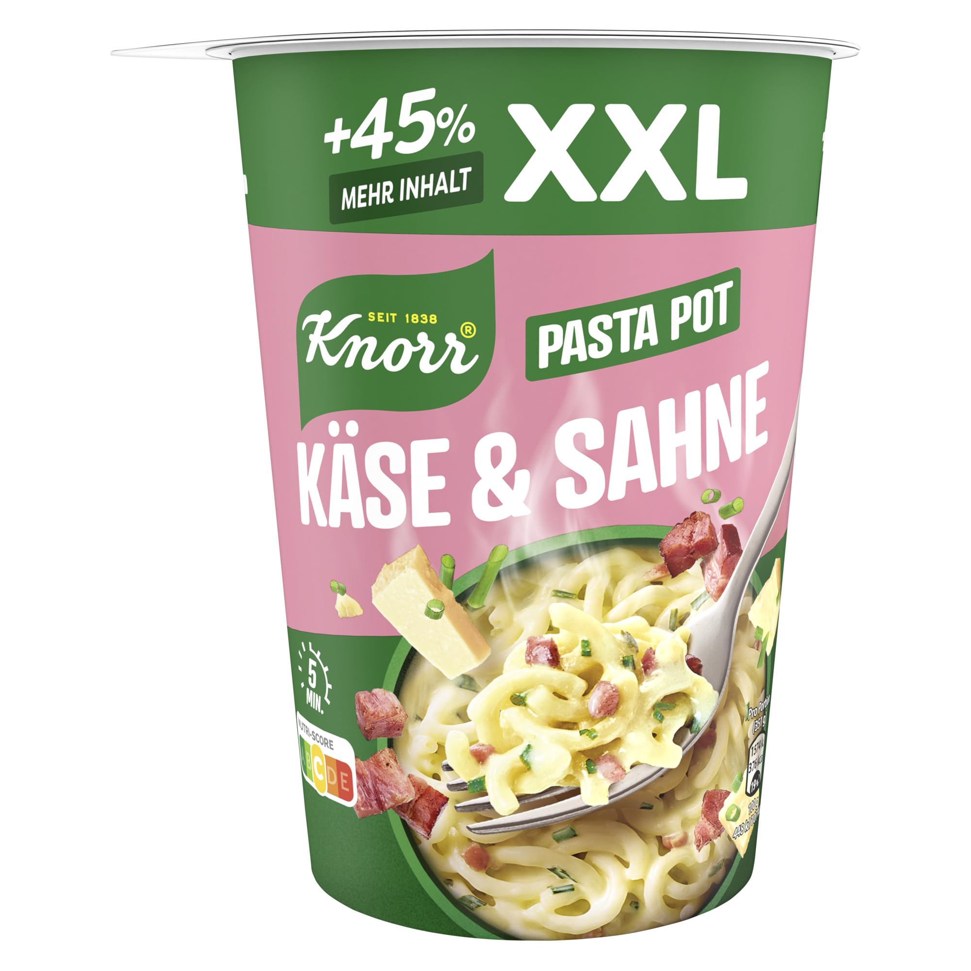Knorr Pasta Pot Käse & Sahne XXL leckere Instant Nudeln fertig in nur 5 Minuten 8x 92 g