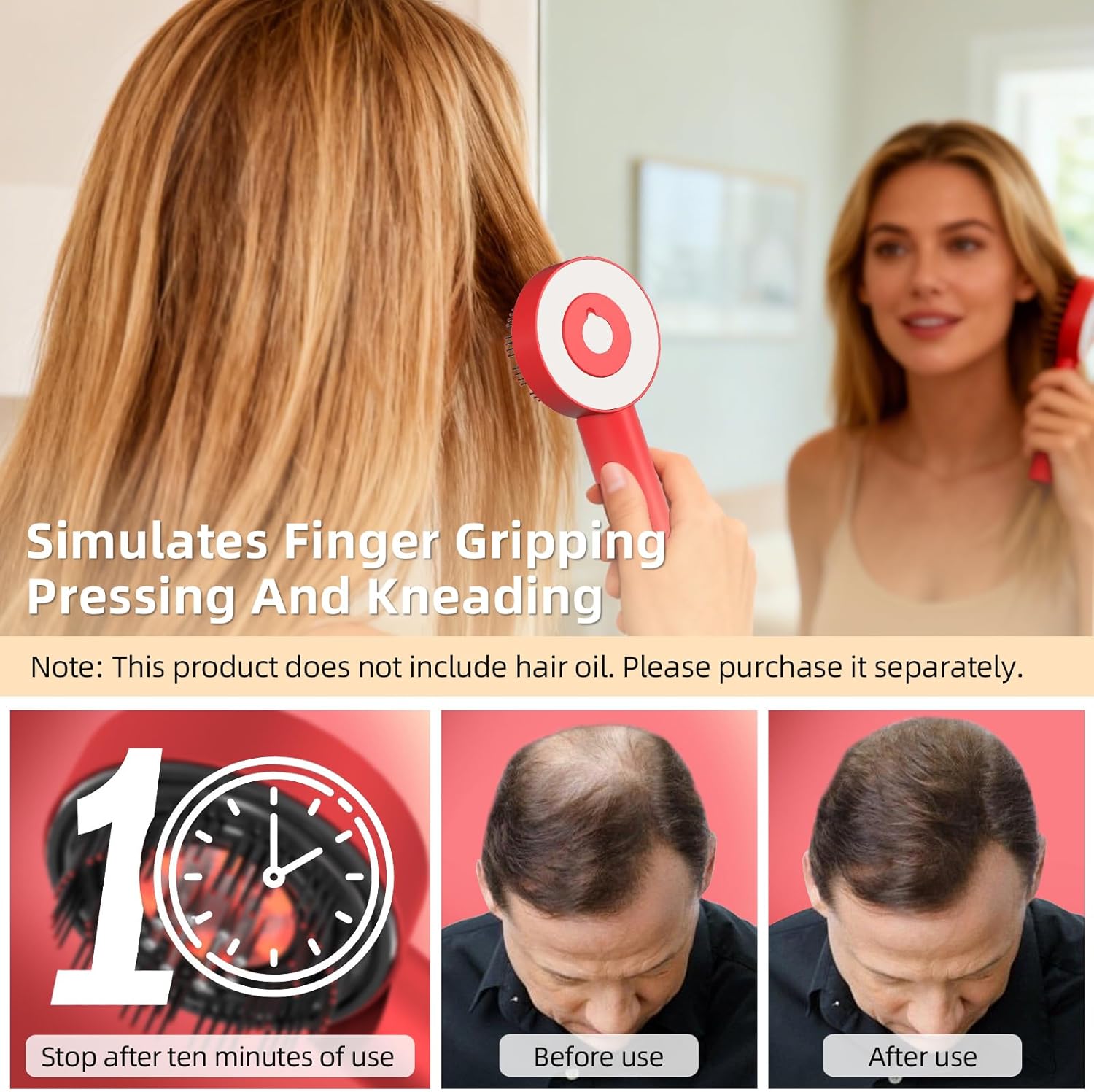 3 in 1 Scalp Massager Hair Oil Applicator,Head Scalp Massager,Scalp Massager Hair Growth,Electric Scalp Brush,IPX7 Waterproof Hair Comb,Cordless & Portable Scalp Massage Device for Home & Travel, Red