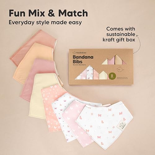 Miniatura 9 de Paquete de 8 baberos orgánicos tipo bandana para niñas - Baberos tipo bandana de algodón suave para bebés niñas, bebés niños, baberos para la
