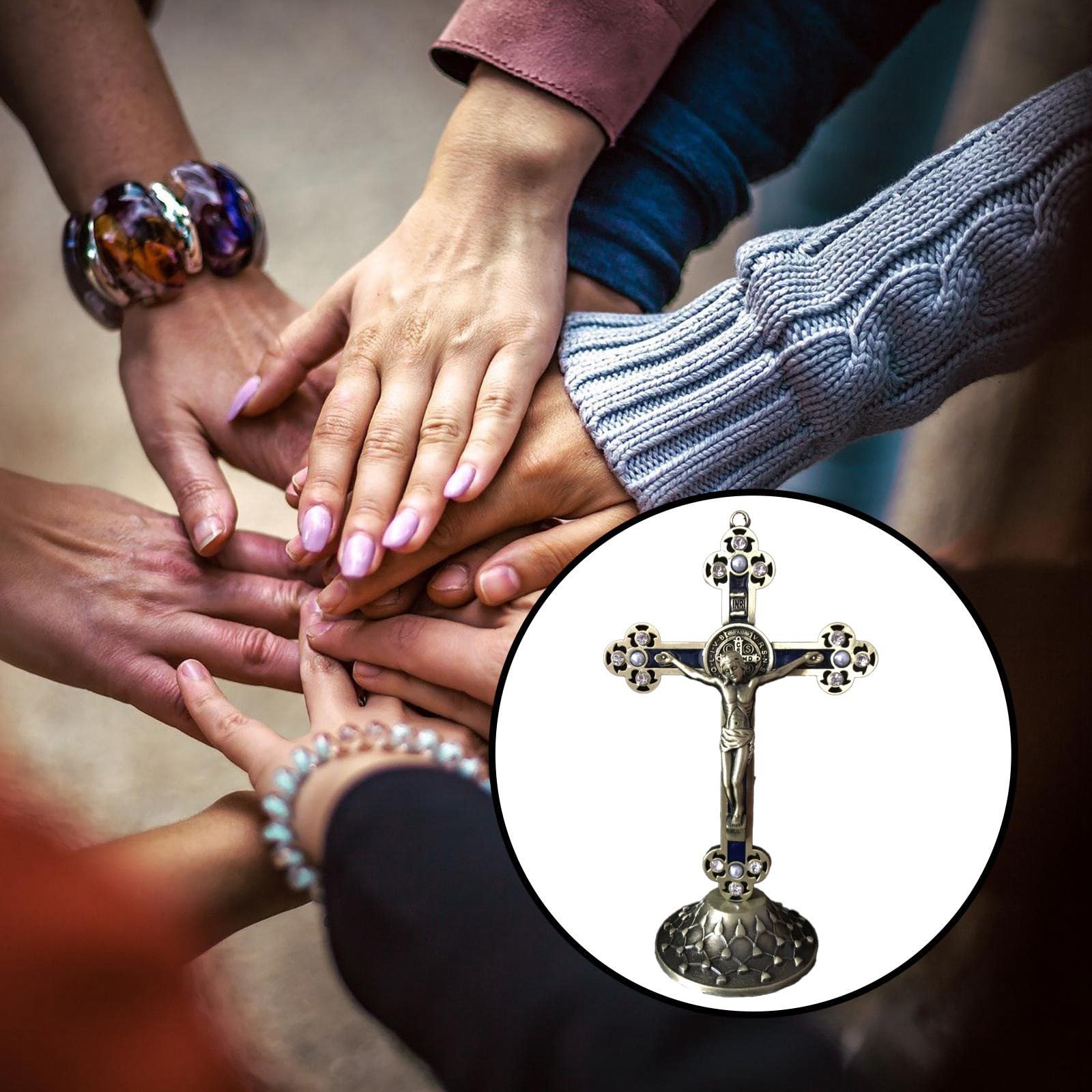 Kreuz Statue Figur, Stehendes Kruzifix Jesus Kreuz mit Sockel, Kreuz Stehend für Geschenke Auto Home Kapellen Dekoration und Tischdekoration (Gold)