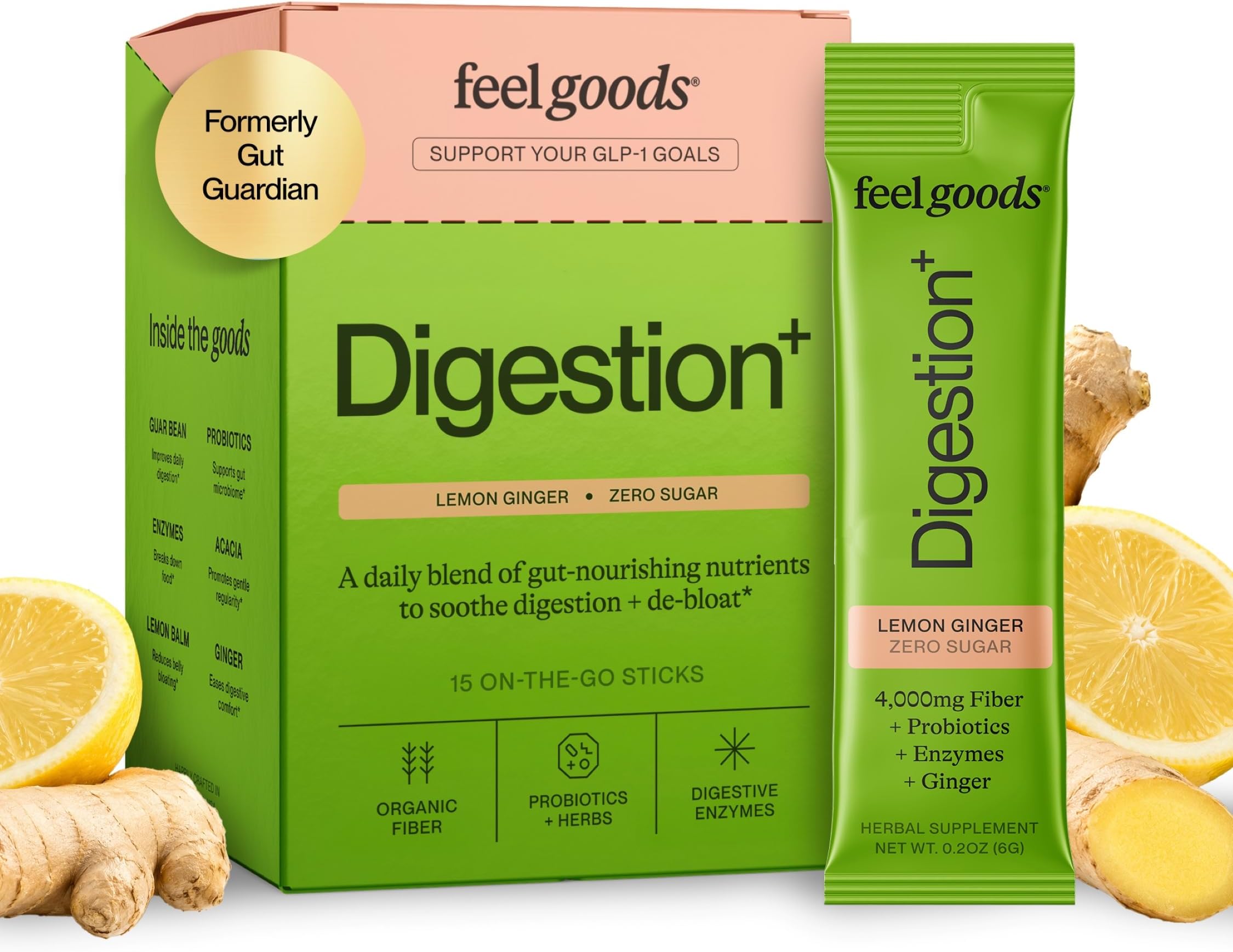 - Feel Goods Gut Guardian, Gut Health Powder Packets - Probiotic Fiber with Prebiotics & L Glutamine for Digestive Health, Bloating Relief & Digestion Support, Gut Cleanse - Zero Sugar & Organic Flavor
