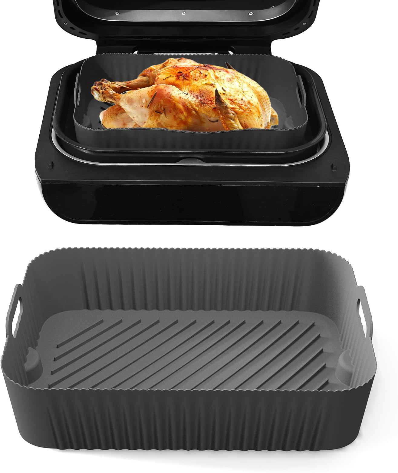 Air Fryer Silicone Liners for Ninja FG551/DG551/IG651 Smart XL Indoor Grill, Rectangular Cooking Pot Liner, Reusable Silicone Baking Tray, Ninja Foodi Indoor Grill Accessories, Gray