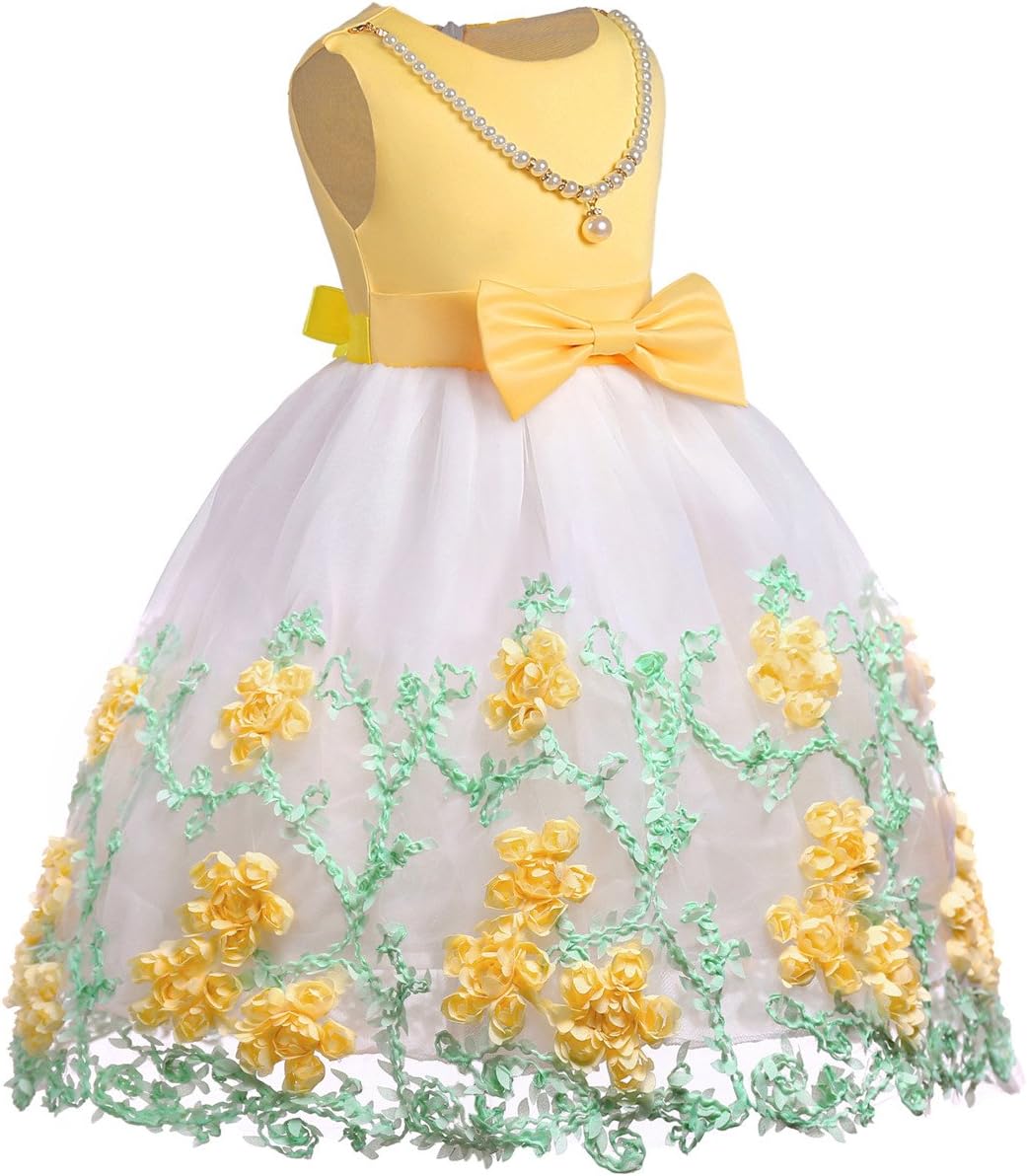 NSSMWTTC Flower Girls Graduation Dresses Kids Birthday Independence Day Dress Sleeveless Size 6T(Yellow,130)