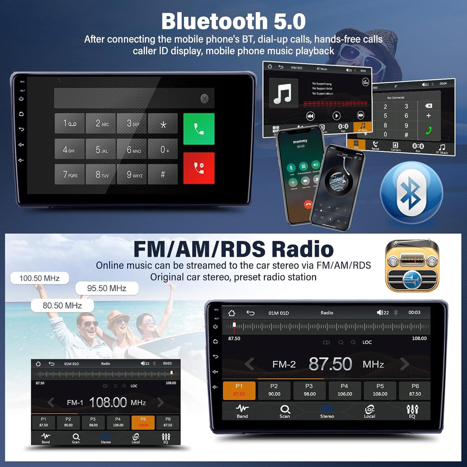 9-calowe Podwójne Radio Samochodowe Android Do Hyundai Genesis 2014-2016 Z Bezprzewodowym CarPlay I Android Auto Ekran Dotykowy Z Mirror Link/EQ/WiFi/SWC/Bluetooth, Kamera Cofania A(Color:4G 4G+64G)