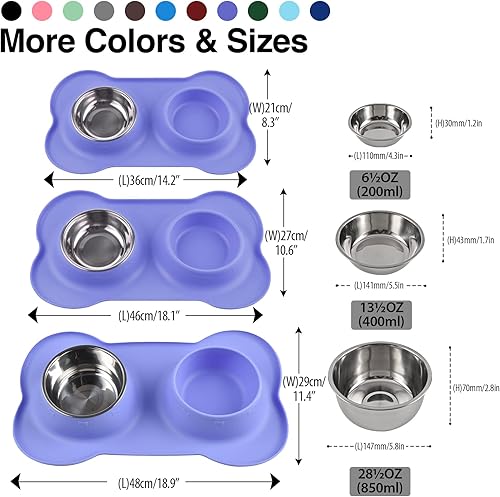 Miniatura 4 de Juqiboom Cuencos para perros, 2 cuencos de acero inoxidable para alimentador de agua y alimentos para mascotas con alfombrilla de silicona