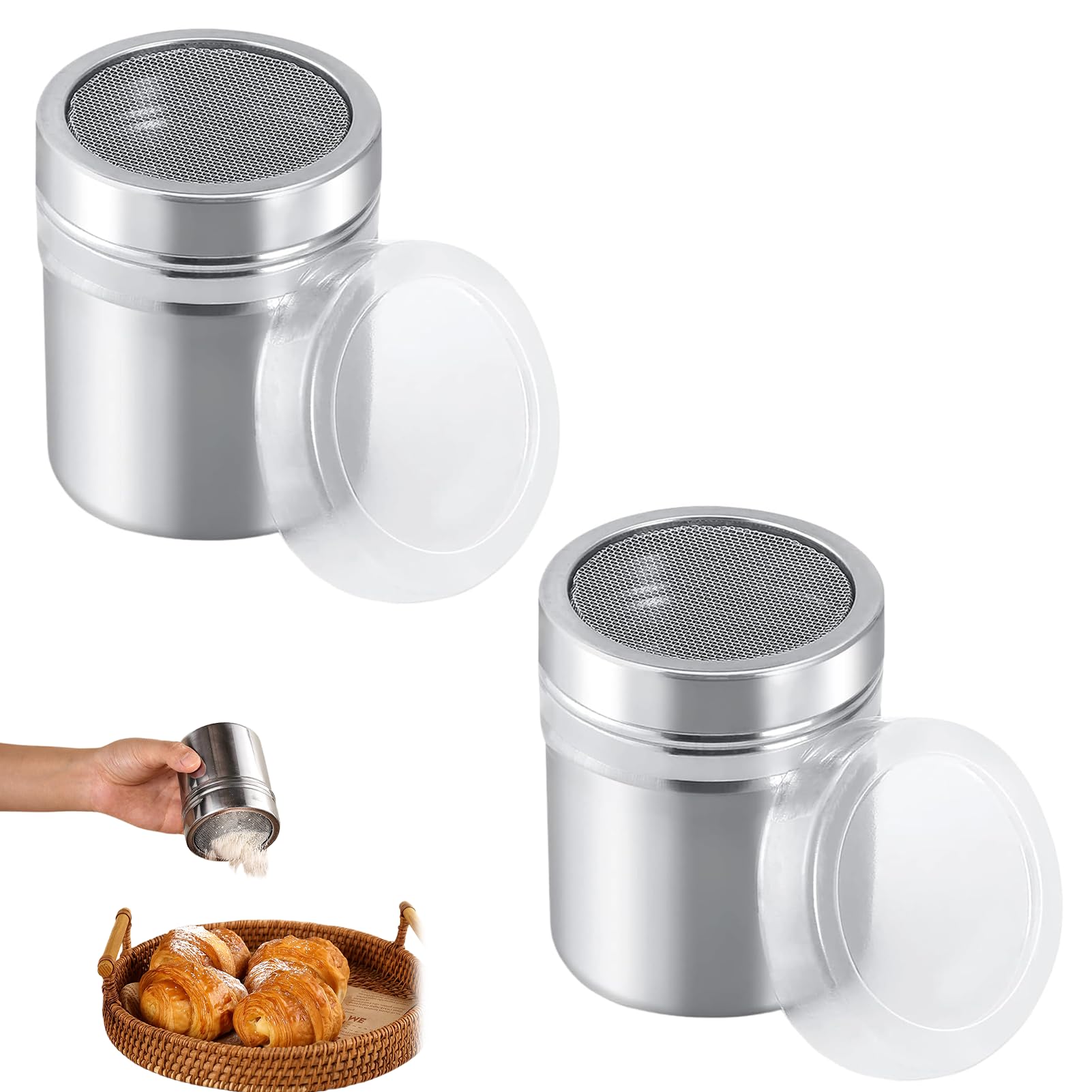 Styquenzer Spandicacao a velo con spargicacao fresco per cappuccino, shaker in acciaio inox, copertura per zucchero a polvere, spargisale, caffè, zucchero, sale, cacao, farina, cioccolato