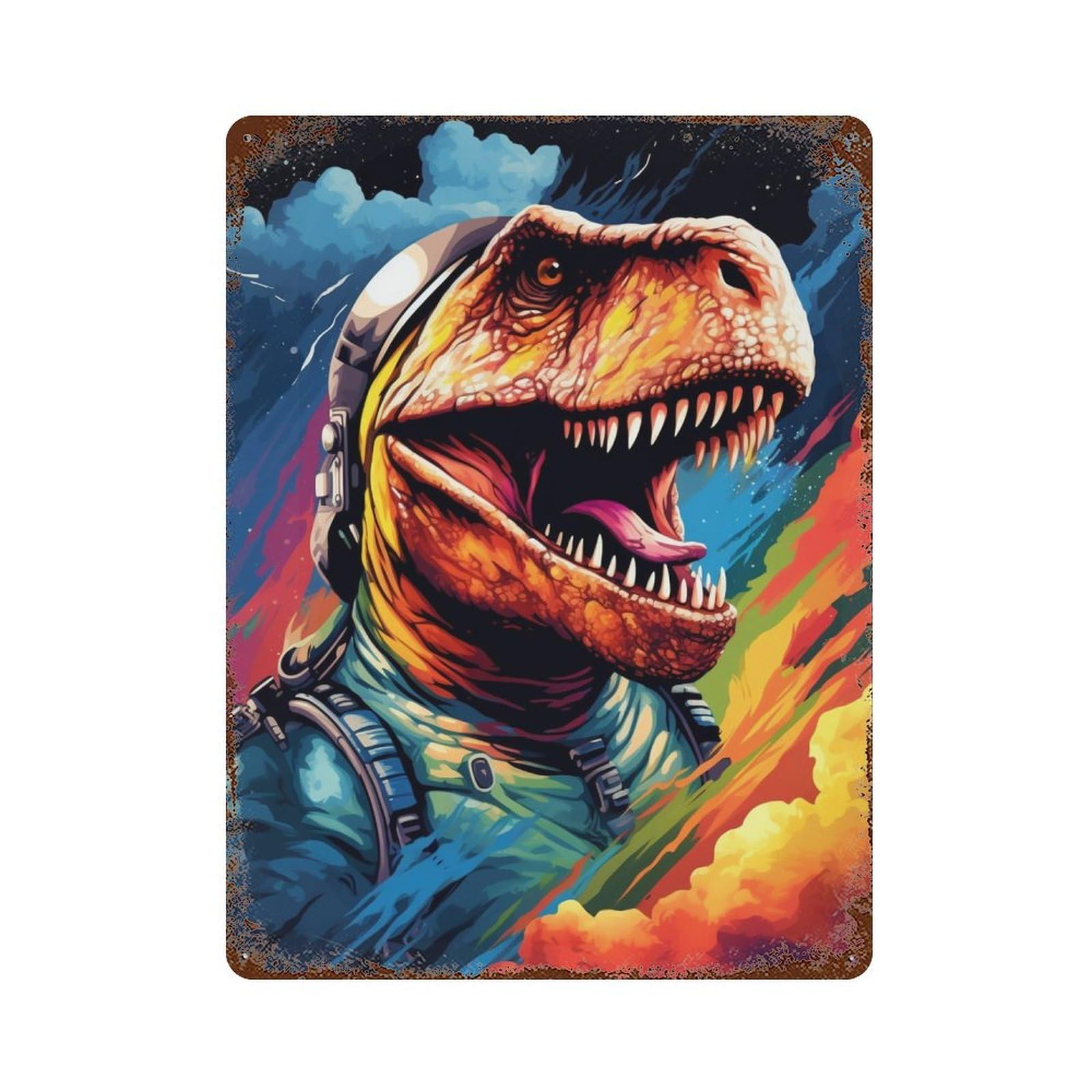 Garage Style Space Dinosaur Adventure -14 Distressed Metal Wall Sign 15.7"x11.8", Shabby Chic Decor for Bar And Workshop