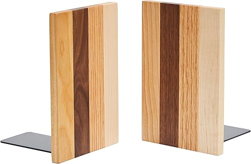 Miniatura 7 de Pandapark Sujetalibros decorativos de madera, sujetalibros antideslizante para estantes, sujetalibros resistentes, soporte para libros y CD, 1 par