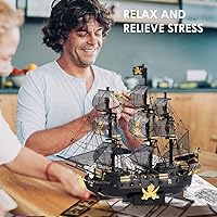 Vista 3 de Piececool - Rompecabezas 3D de metal para adultos, kits de modelo de barco pirata Black Pearl con herramientas de bricolaje, kit de construcción