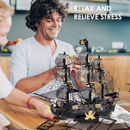 Miniatura 3 de Piececool Rompecabezas de metal 3D para adultos, kits de modelo de barco pirata perla negra con herramientas de bricolaje, kit de construcción de