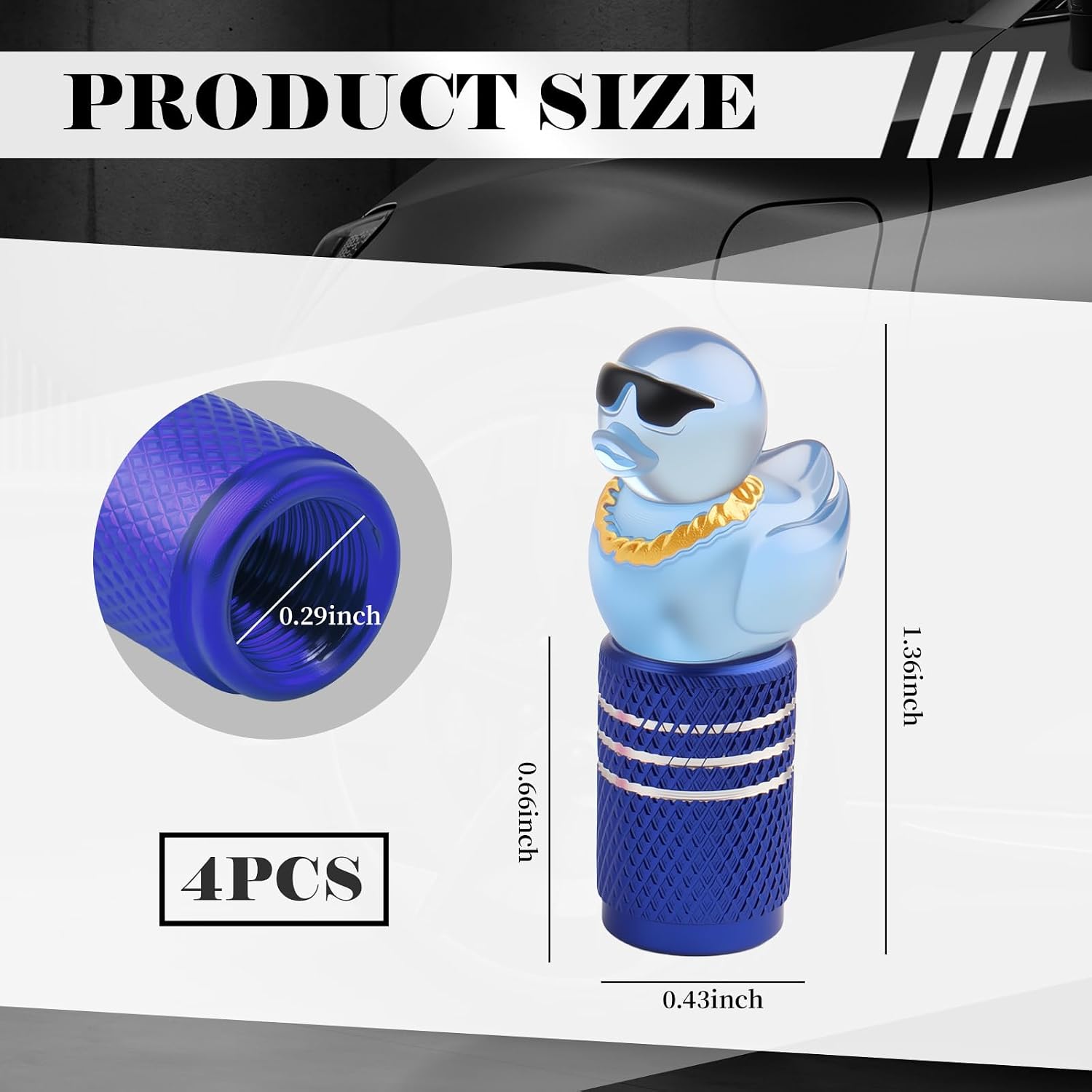 4PCS Glow in the Dark Tire Valve Caps,Necklace Duck Tire Valve Caps,Blue image 2