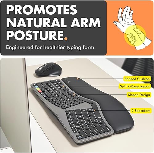 Miniatura 2 de X9 Combo ergonómico de teclado y mouse inalámbrico (2.4 G+BT) - Cómodo teclado inalámbrico ergonómico Bluetooth dividido y mouse con reposamuñecas y