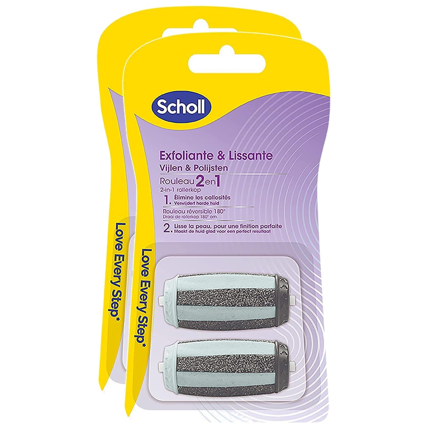 SCHOLL Pack of 2 x 2 Replacement Rollers 2 in 1 Exfoliating & Smoothing for Electric Grater