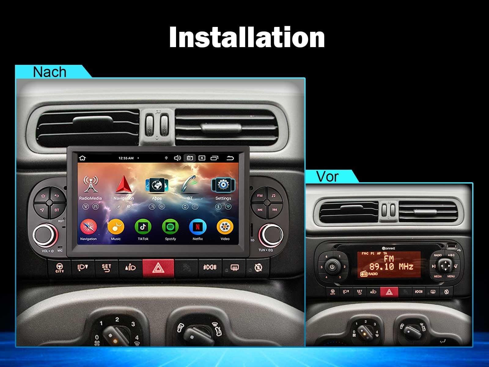 Erisin 4G+64GB Android 16 Autoradio Bluetooth für FIAT Panda (MK3 Type 319) | 8-Kern GPS Navi 7 Zoll IPS Touchscreen Unterstützt Kabelloses CarPlay Android Auto WiFi 4G DAB+ RDS FM AM OBD2 Canbus DSP