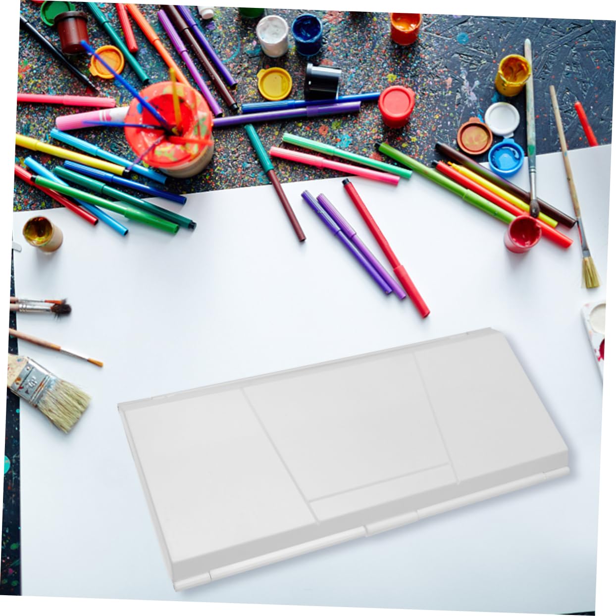 HOMSFOU Box Watercolor Folding Paint Mixing Box with Compartments Durable Art Palette for School Use Lightweight Portable Design Keeps Colors Fresh for Artists