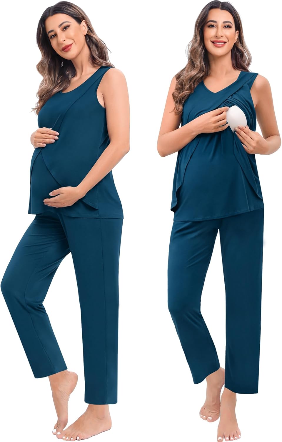SWOMOG Maternity Nursing Robe Set 3 PCS Postpartum Breastfeeding Pajamas Hospital Pregnancy Pjs Double Layer Lounge Set - Image 2