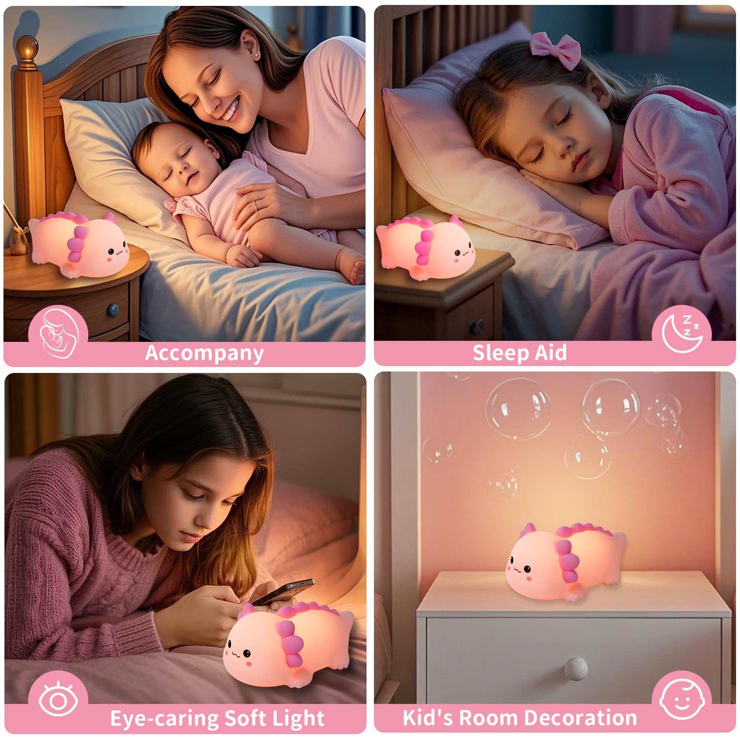 Axolotl Silikon-Nachtlicht für Kinderzimmer, dimmbar, LED-Tierlampe mit Timer, niedliche Geschenke, wiederaufladbare Schlafzimmer-Nachttischlampe mit Touch-Sensor, Spielzeug für Kinder
