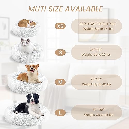 Miniatura 6 de Cama calmante para perros, cama para gatos antiansiedad, cama redonda de felpa sintética esponjosa para mascotas, cama para perros y gatos, cama