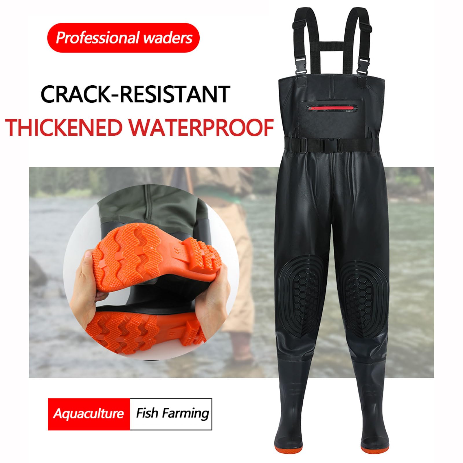 Vadeadores de Pesca para Hombres PVC Vadeadores de Pesca con Botas de Antideslizante para un Agarre máximo Bolsa Impermeable Totalmente sellada para Caza y Pesca Tallas 36-47