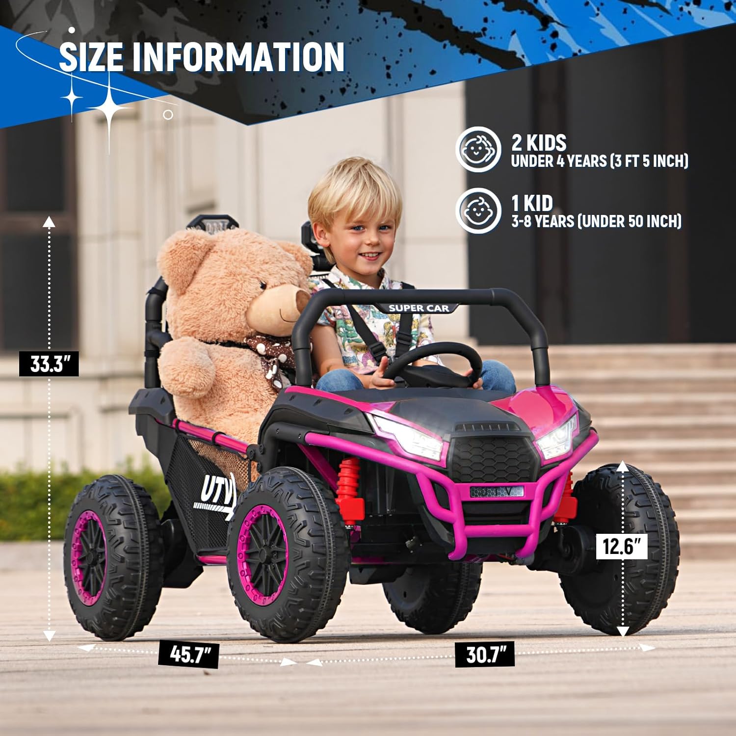 Diagram showing the dimensions of the Joywhale UTV