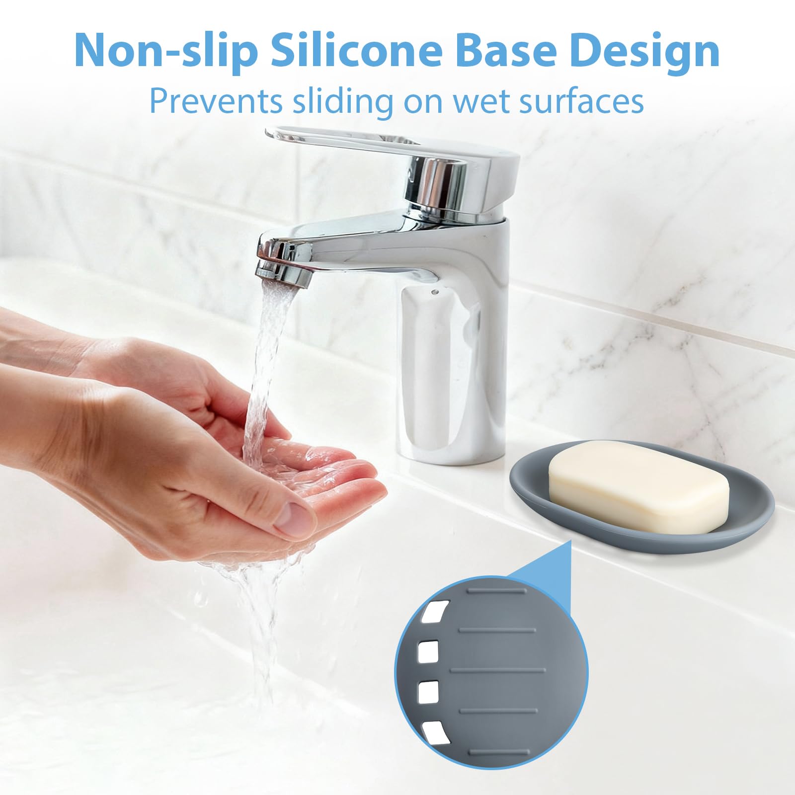 Porta Saponetta in Silicone, 2 Pezzi Portasapone con Drenaggio, Portasapone Bagno Antiscivolo e Flessibile, Portasaponetta da Doccia, Cucina - Grigio e Bianco - 4