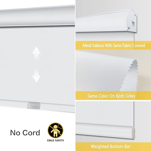 Vista 3 de Yin Yang Persianas opacas con cenefa inalámbrica, cortinas de tela filtrante de luz UV blanca, persianas enrollables con cenefa de metal cubierta