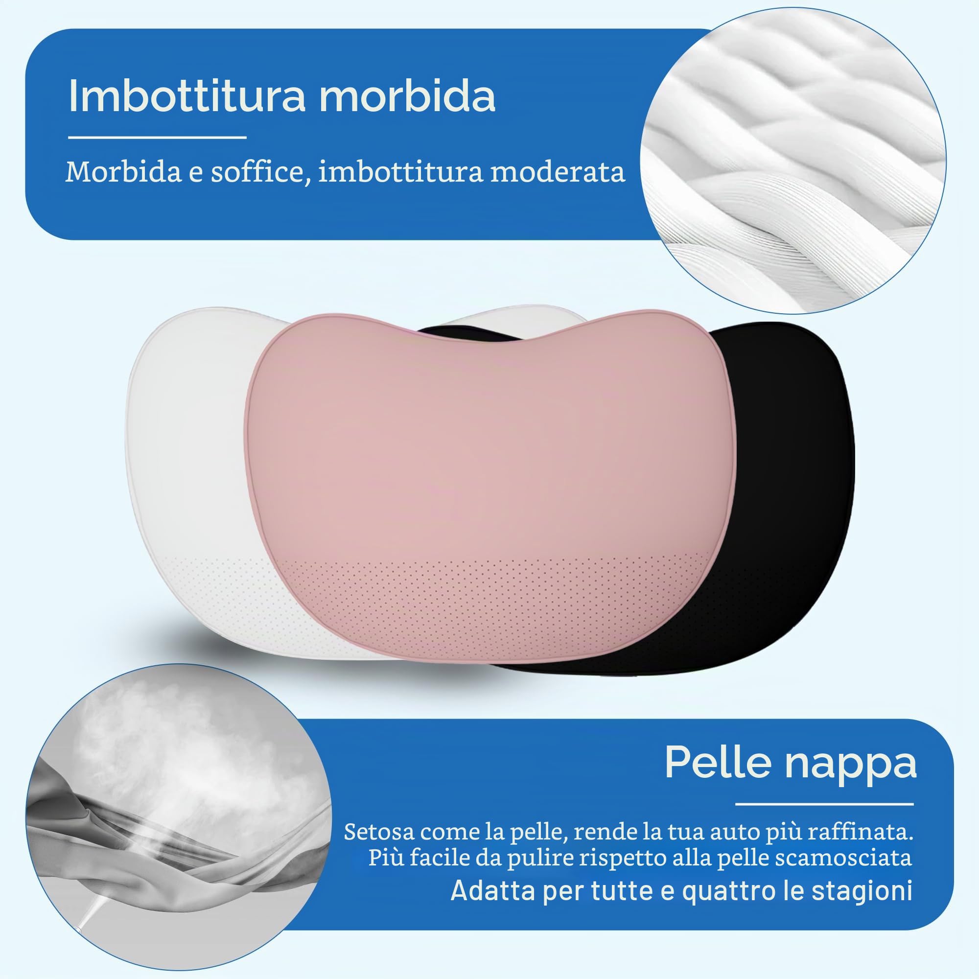 TOPABYTE 2x Cuscino Poggiatesta Auto, Supporto Testa per il Collo per lo Schienale dell'Auto in Vera Pelle Nappa Cuscini Cervicale per Sedile Auto Guidatore, Confortevoli e Traspiranti, Nero