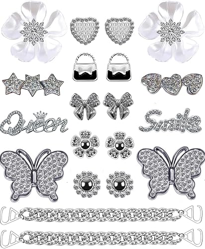 Bling Shoe Charms Designer Bling Chain Shoes Accessories for Women Girls Jewelry Cute Shoe Decoration Charms Butterfly Flower for Birthday Gifts Party Favors, Plastic, No Gemstone