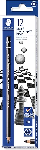 Staedtler Mars Lumograph - Lápices de arte negro, preafilados #7B, caja de 12, 100B-7B