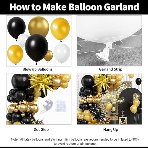Miniatura 3 de Kit de arco de globos en blanco y dorado, kit de guirnalda de globos de látex de confeti negro dorado con globos de estrella 4D de 22 pulgadas para