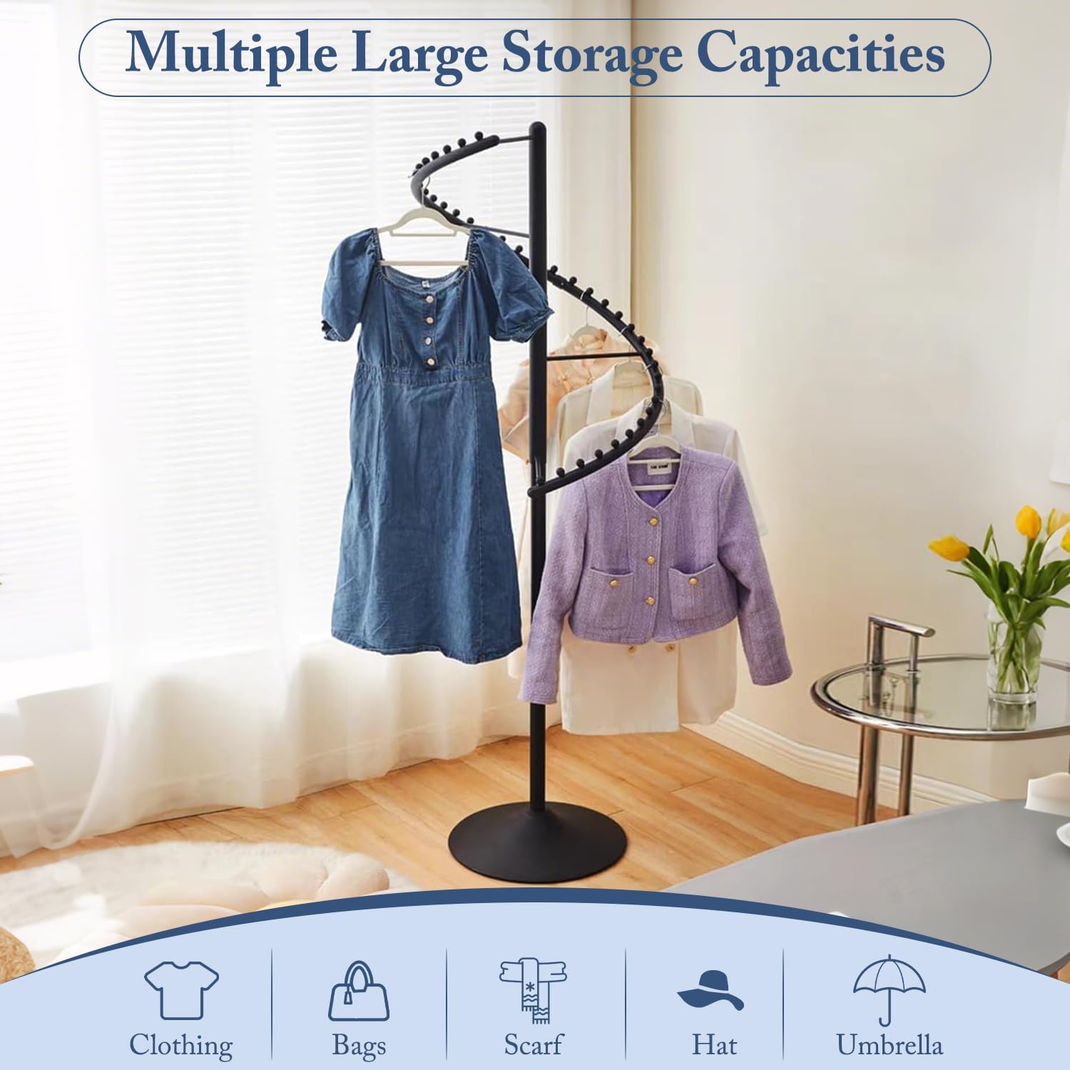 71 Inch Spiral Clothing Rack, Retail Metal Garment Rack, Modern Freestanding Coat Rack, Clothes Display Rack for Bedrooms, Living Rooms, Stores