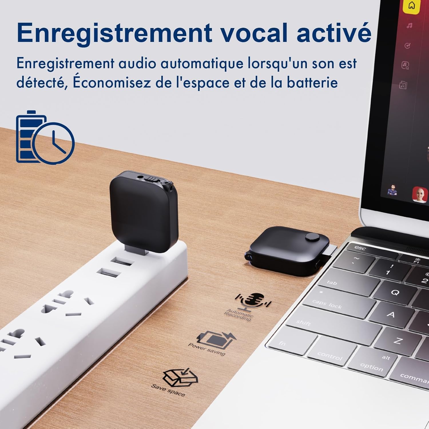 Enregistreur Vocal numérique de 128 Go - Enregistreur Audio Portable avec Effacement du Bruit, Activation vocale, Enregistrement Ultra Net, Lecture intégrée et Rechargeable Via USB, idéal