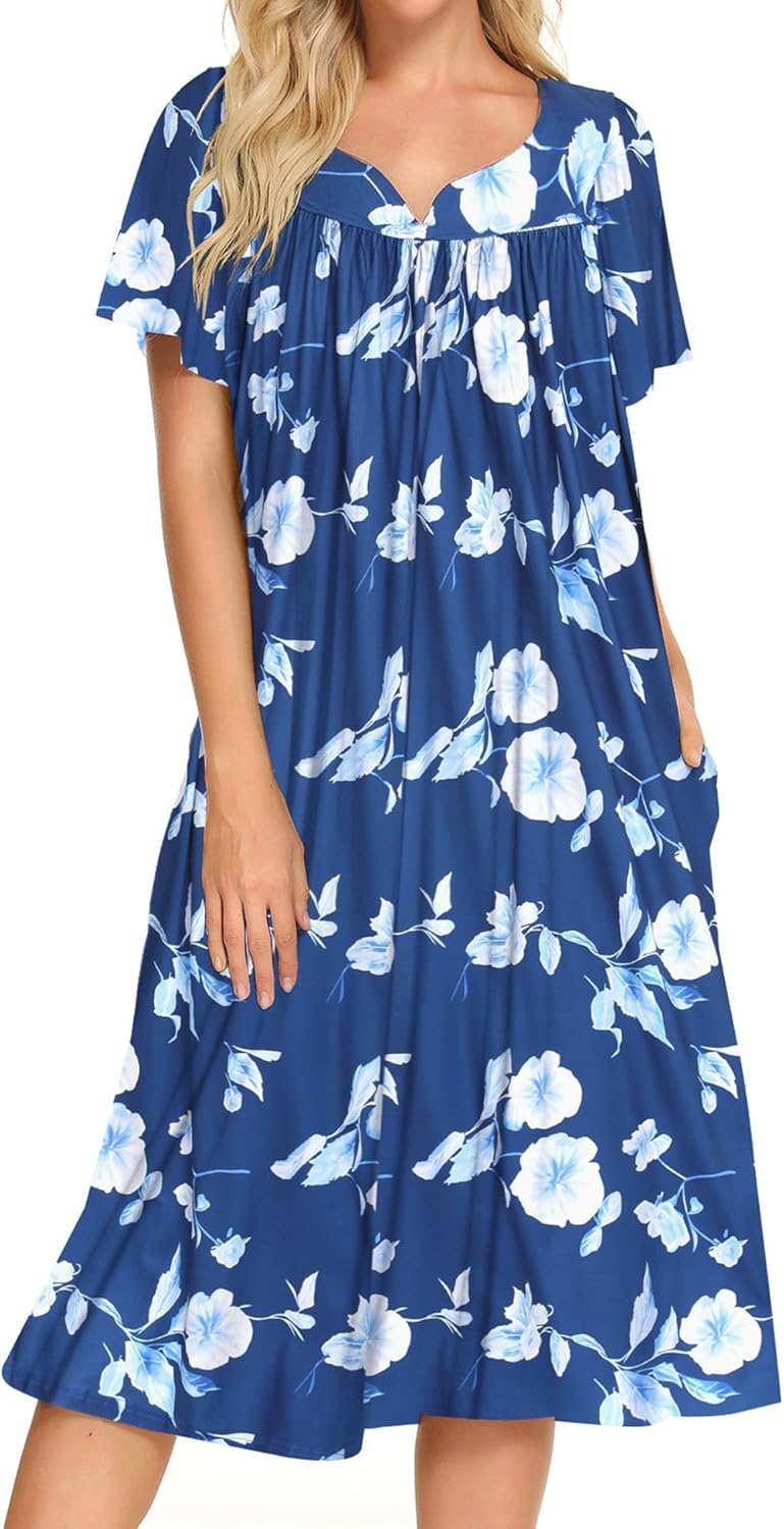 House dresses for women with pockets, short sleeve, S-XXL
