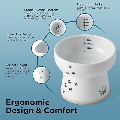 Miniatura 4 de NECOICHI Cuenco elevado para agua para gatos, elevado, con líneas de medición, apto para lavavajillas y microondas (gato, extra alto) color blanco